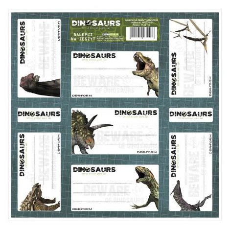 Naklejki na zeszyty Derform Dinozaury, 7szt